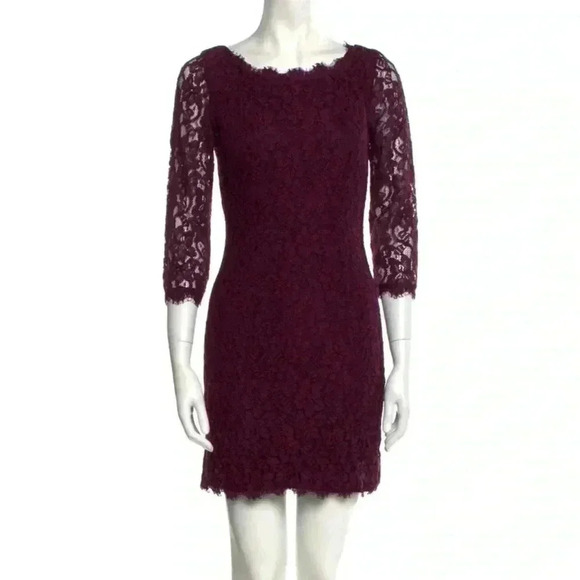 Diane Von Furstenberg Dresses & Skirts - Diane von Furstenberg Lace Pattern Mini Dress women’s size xxs maroon purple